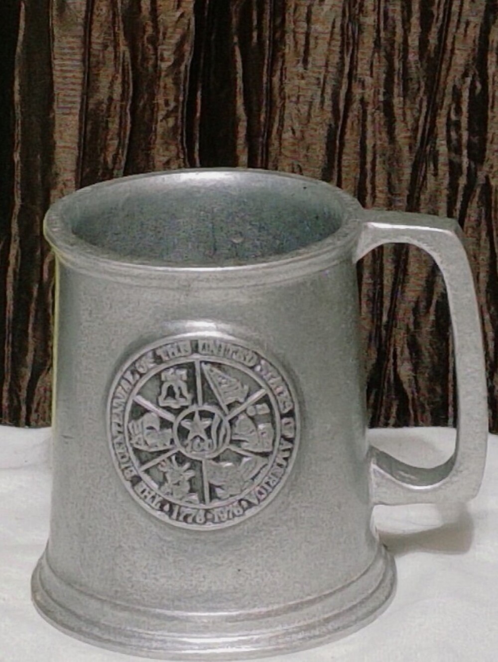 Vintage Pewter Tankard Mug with Embossed BiCentenial Design